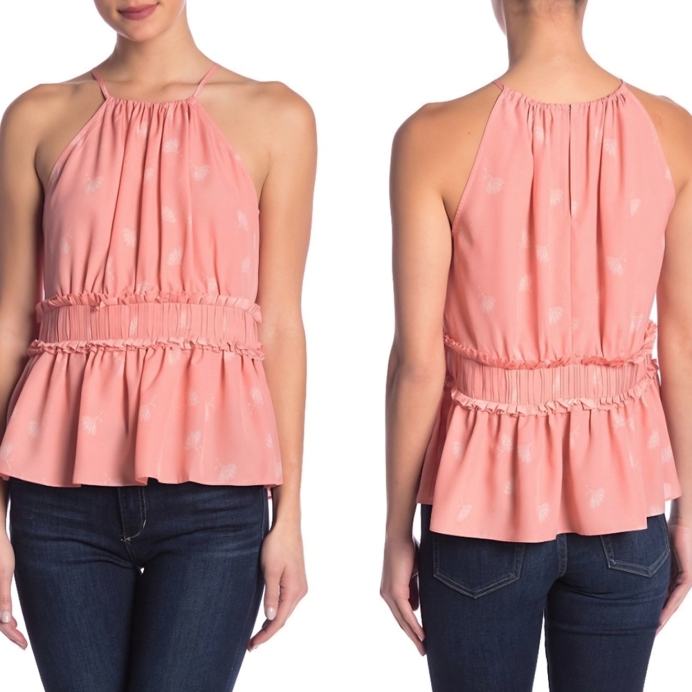 Joie Shawnette Light Pink Floral Halter Neck Peplum Top XS